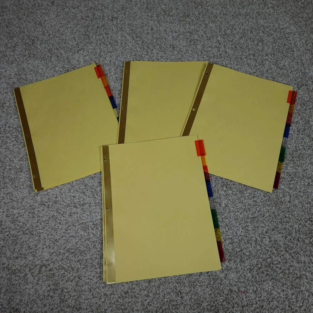 32 Count 3 Ring Binder Tabbed Dividers Yellow Paper Multi-Color Plastic Tabs